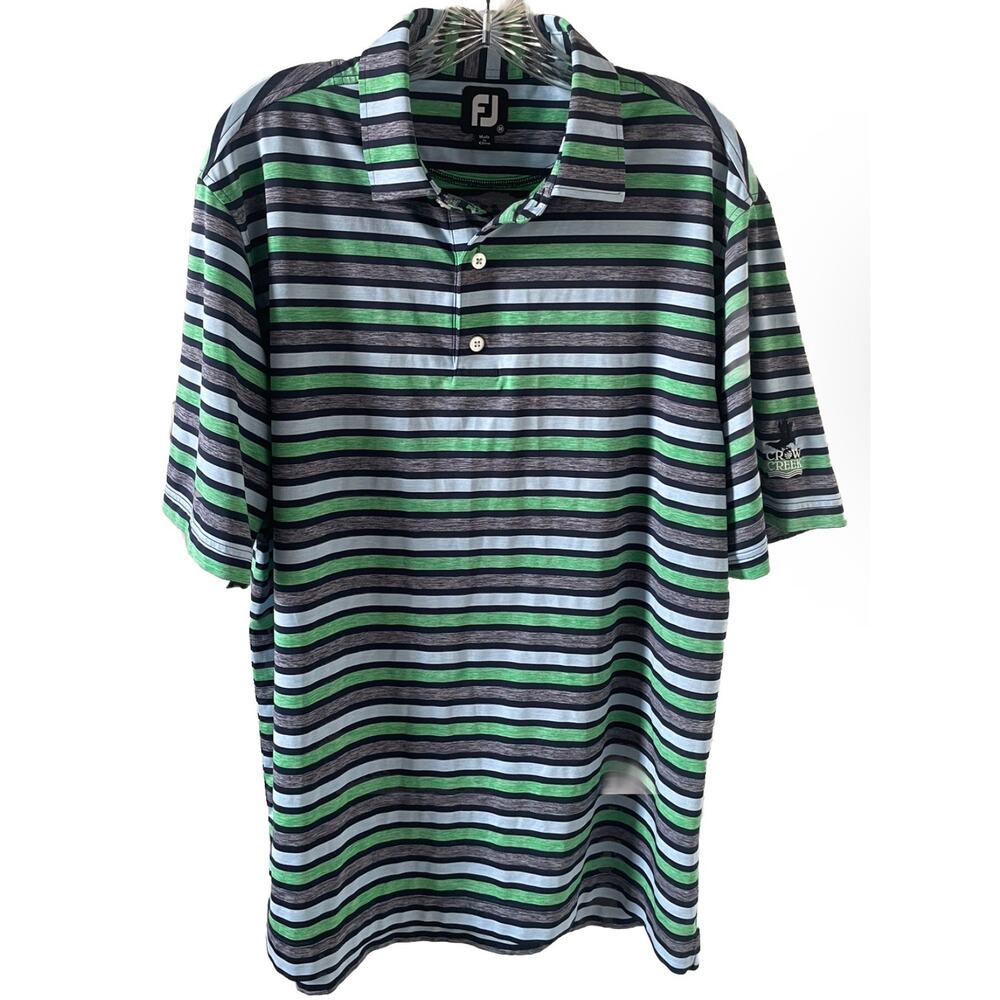 Footjoy Men's Striped Polo Shirt Crow Creek Golf Club Logo Size M